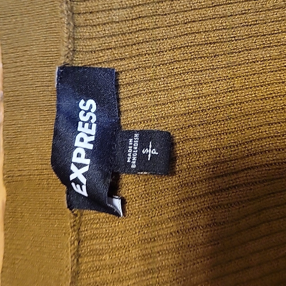 Express small olive green stretchy fitted ribbed v-neck sweater - Picture 2 of 3